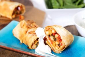 Moroccan Chickpea & Spinach Filo Strudel with Almonds & Minted Yoghurt