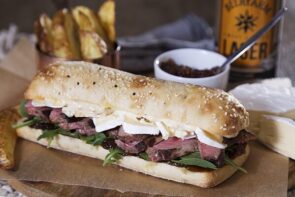 Steak Sandwiches with Aioli Brie and Caramelised Onions