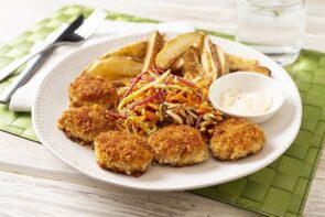 Chicken Nuggets with Homemade Wedges and Coleslaw