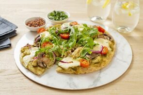 Chicken Pesto Pizza with Mushrooms and Cherry Tomatoes