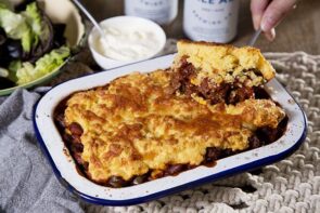 Chilli Con Carne with Cornbread, Sour Cream and Steamed Broccoli