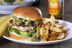 Lemongrass Chicken Burgers with Crunchy Cos and Avocado Salsa