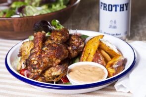 Cajun Wings with Sweet Potato Wedges, Chipotle Mayo and Salad