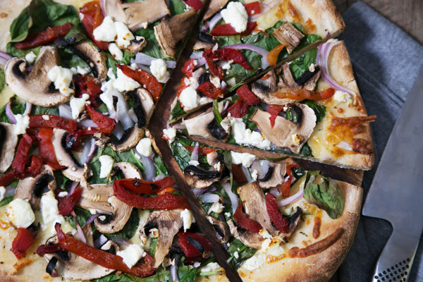 Roast Capsicum and Goats Cheese Pizza with Mushroom & Thyme