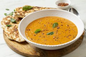 Roasted Tomato Soup with Easy Homemeade Flatbread