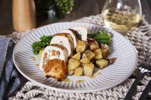 Chicken Stuffed with Ricotta, Basil, Sun Dried Tomato & Lemon with Braised Potatoes