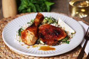 Honey Glazed Chicken with Pearl Couscous, Almond and Roasted Broccoli Salad