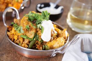 One Pot Spiced Chicken Rice with Beans, Cauliflower & Yoghurt