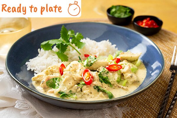 Speedy Thai Green Curry Chicken with Pak Choy and Jasmine Rice