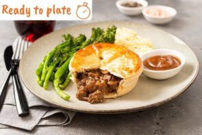Quick and Easy Steak Pie with Broccolini and Mash