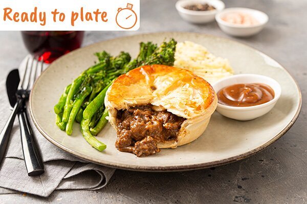 Quick and Easy Steak Pie with Broccolini and Mash