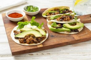 Smoky Pork and Black Bean Soft Tacos with Avocado and Sour Cream