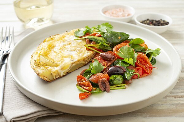 Spanish Omelette with Spicy Pan Roasted Tomatoes