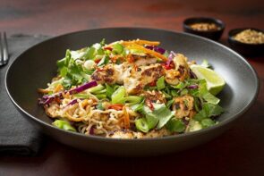 Satay Chicken Noodle Salad with Chopped Peanuts and Chilli