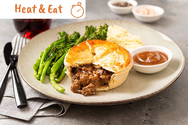 Quick and Easy Steak Pie with Broccolini and Mash