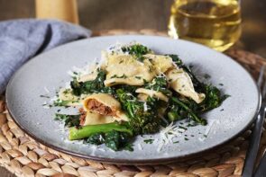 Chicken, Lemon and Thyme Ravioli with Greens, Parmesan and Lemon