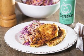 Panko Crumbed Chicken Schnitzel Fingers with a Healthy Apple Slaw