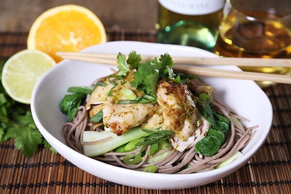 Soba Noodles with Garlic and Citrus Chicken, Pak Choy & Sesame