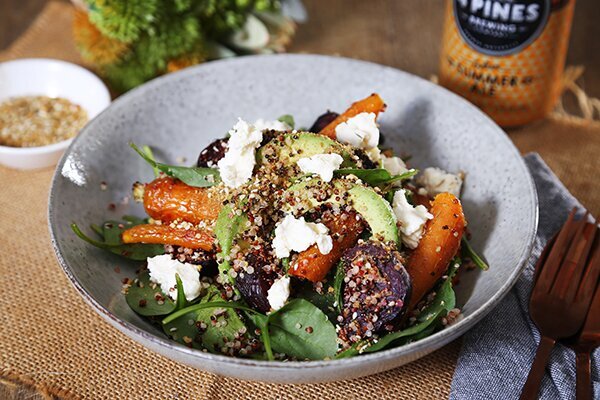 Baked Beetroot with Baby Carrots, Quinoa & Goats Cheese