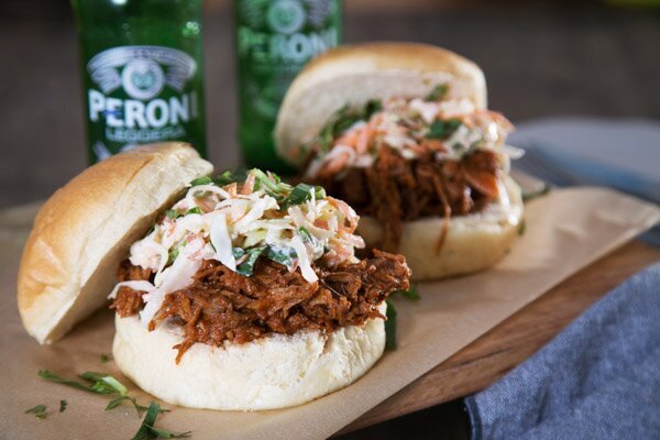 Smoky Barbeque Pulled Pork Burgers with Coleslaw
