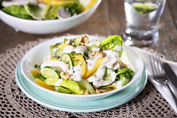 Poached Chicken & Mango Salad with Yoghurt Dressing