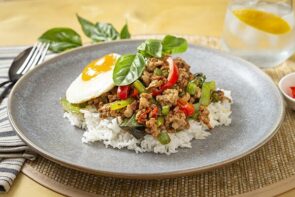 Thai Basil Pork Stir Fry with Green Beans and Mini Capsicums