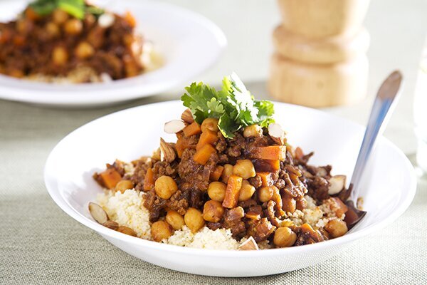Moroccan Beef Tagine with Ras el Hanout over Fluffy Couscous
