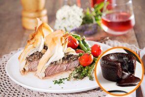 Beef Wellington with Brie & Mushroom and Chocolate Lava Cake for Dessert
