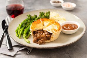 Quick and Easy Steak Pie with Broccolini and Mash