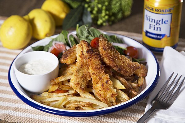 Snapper Goujons with Oven Fries, Tartare Sauce and Salad