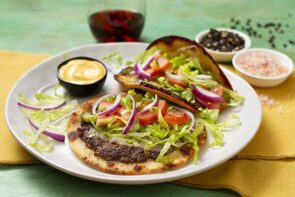 Smash Burger Tacos with Tomato and Cos Lettuce