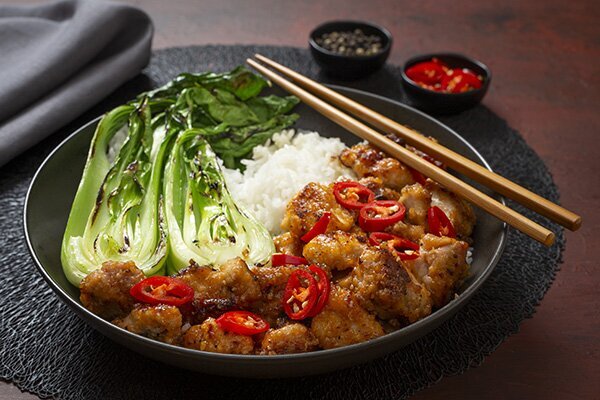 General Tso’s Chicken with Pak Choy and Jasmine Rice