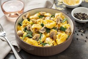 Parmesan and Parma Ham Ravioli in a Creamy Mushroom Sauce