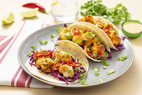 Roasted Cauliflower Tacos with Pineapple, Coriander & Lime Sauce