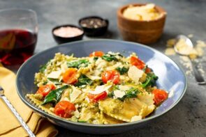 Chicken Florentine Tortellini with Grape Tomatoes and Parmesan