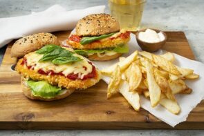 Chicken Parmigiana Burger with Potato Wedges