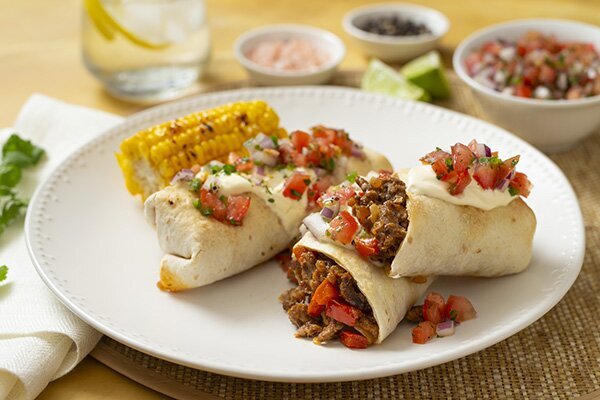 Crispy Oven Beef Chimichangas with Tomato Salsa and Sour Cream