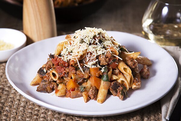 Lamb and Veggie Pasta with Oregano and Parmesan