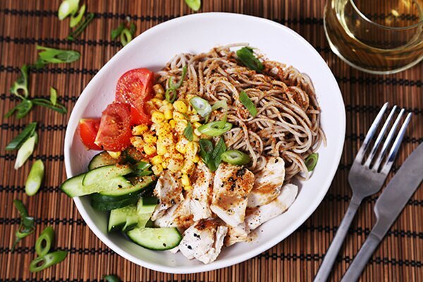 Chicken Hiyashi Chuka with Soba Noodles, Corn & Vegetables