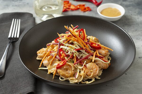 Satay Prawns and Noodles with Crunchy Slaw