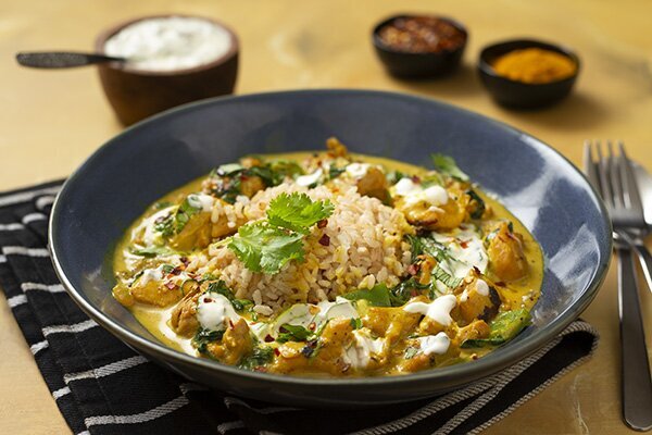 Turmeric Chicken Stew with Brown Rice and Herb Yoghurt