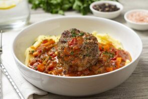 Bocconcini and Pesto Stuffed Meatballs with Mash