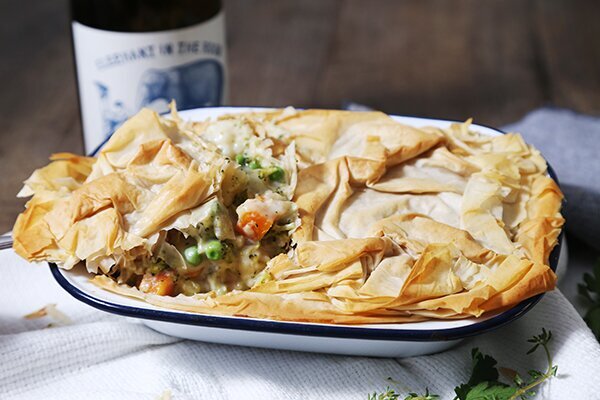 Cheesy Veggie Pot Pie with Crispy Filo