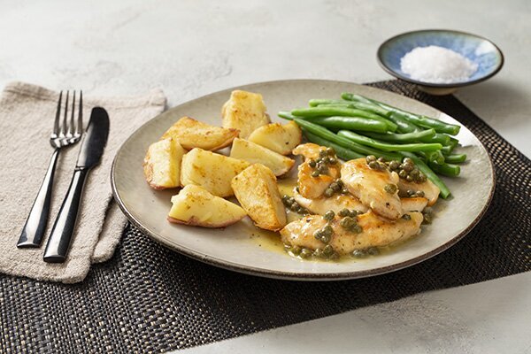 Chicken Piccata with Sauteed Potatoes and Green Beans