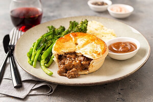 Quick and Easy Steak Pie with Broccolini and Mash