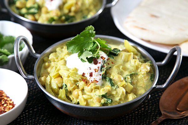 Spiced Chickpea & Coconut Stew, with Silverbeet and Warmed Naan