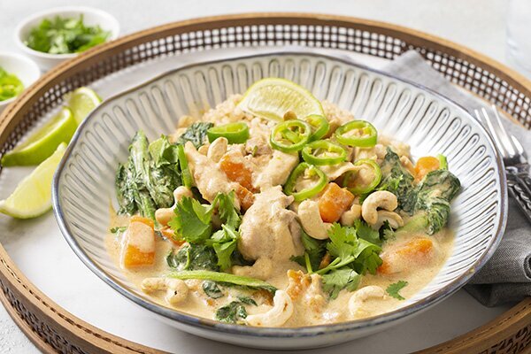 Thai Green Chicken Curry with Baby Choy Sum, Sweet Potato and Brown Rice