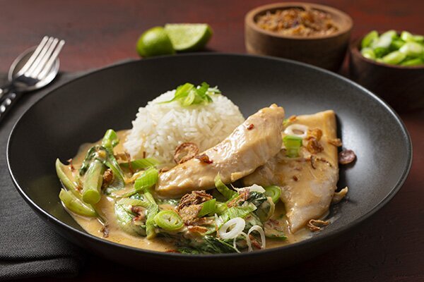 Coconut Poached Snapper with Asian Greens