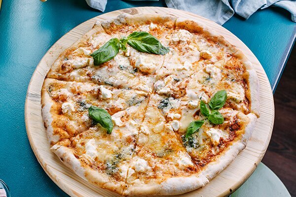 Four Cheese Pizza with a Side Salad & Roast Garlic Vinaigrette