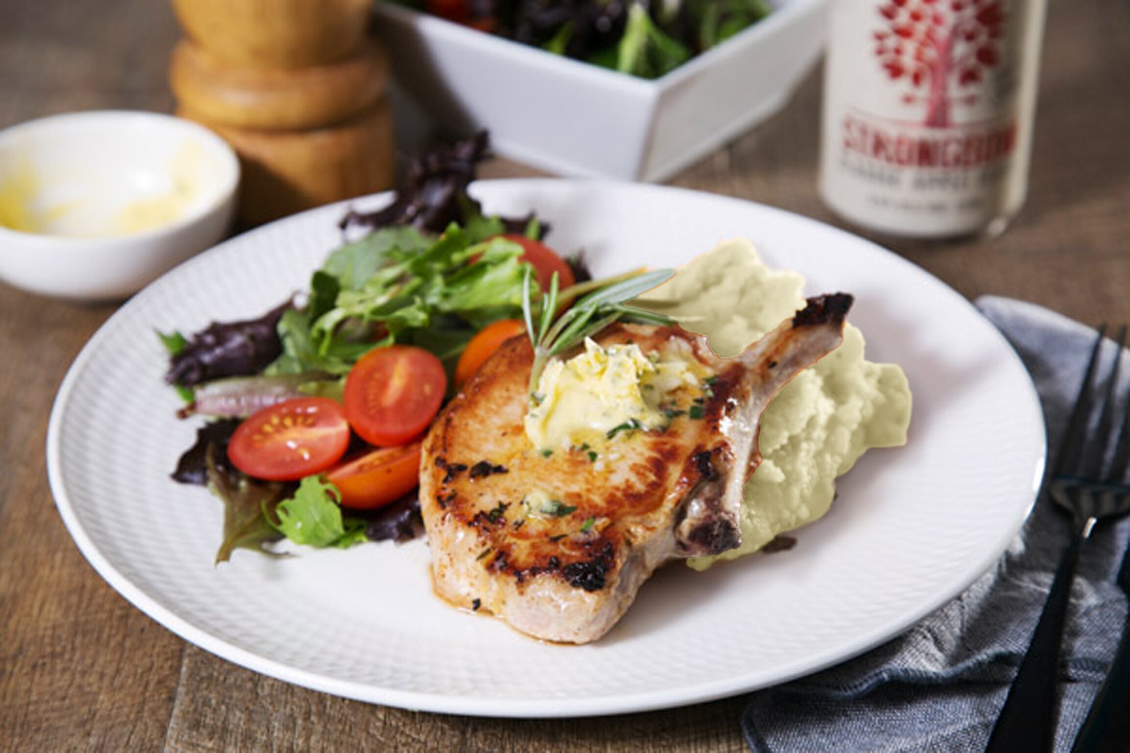 Pork Chops with Rosemary & Garlic Butter and Creamy Mash